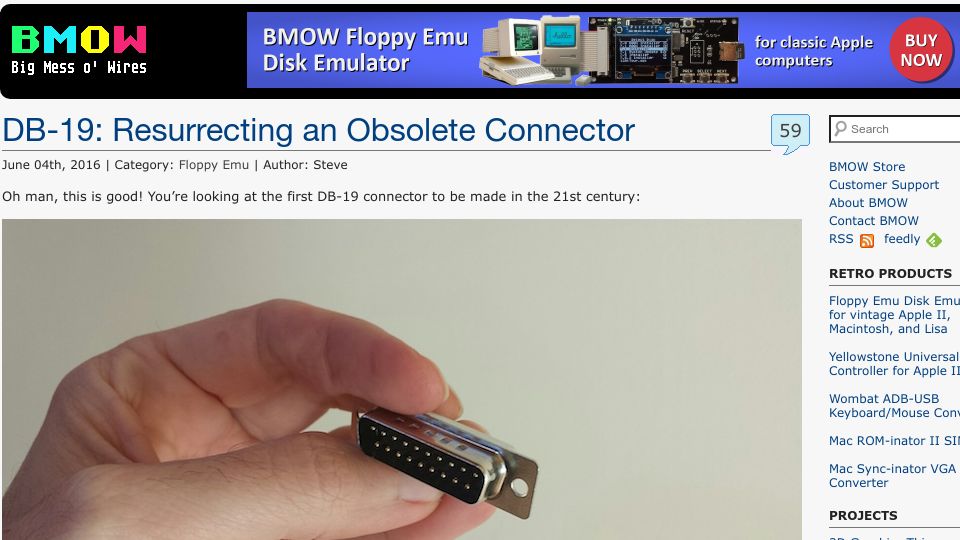 Screenshot of bigmessowires.com: DB-19: Resurrecting an Obsolete Connector (2016)