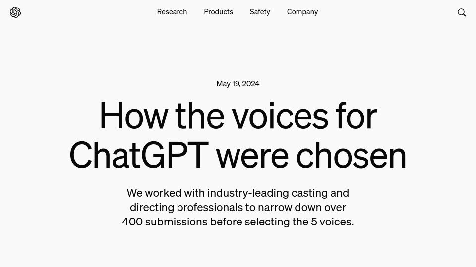 Screenshot of openai.com: How the voices for ChatGPT were chosen
