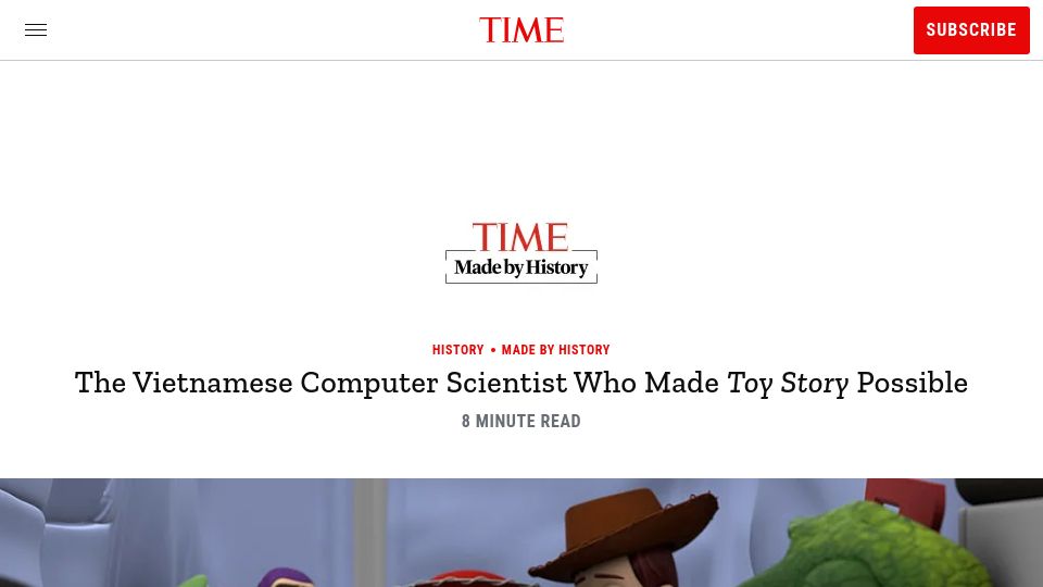 Screenshot of time.com: The Vietnamese Computer Scientist Who Made Toy Story Possible