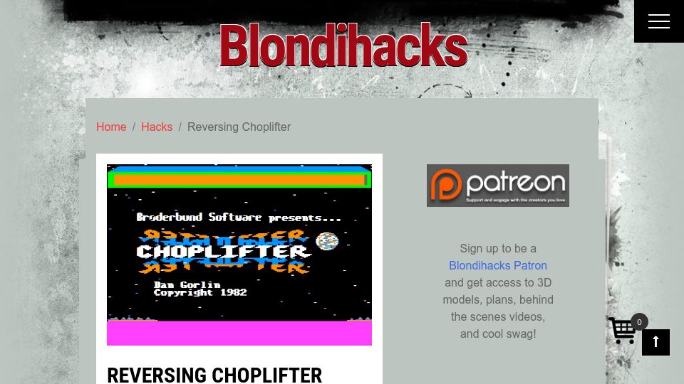 Screenshot of blondihacks.com: Reversing Choplifter