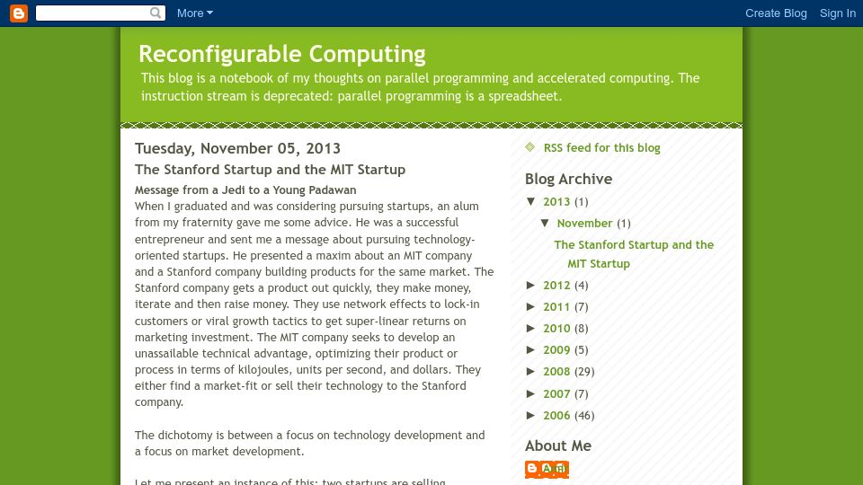 Screenshot of fpgacomputing.blogspot.com: The Stanford Startup and the MIT Startup (2013)