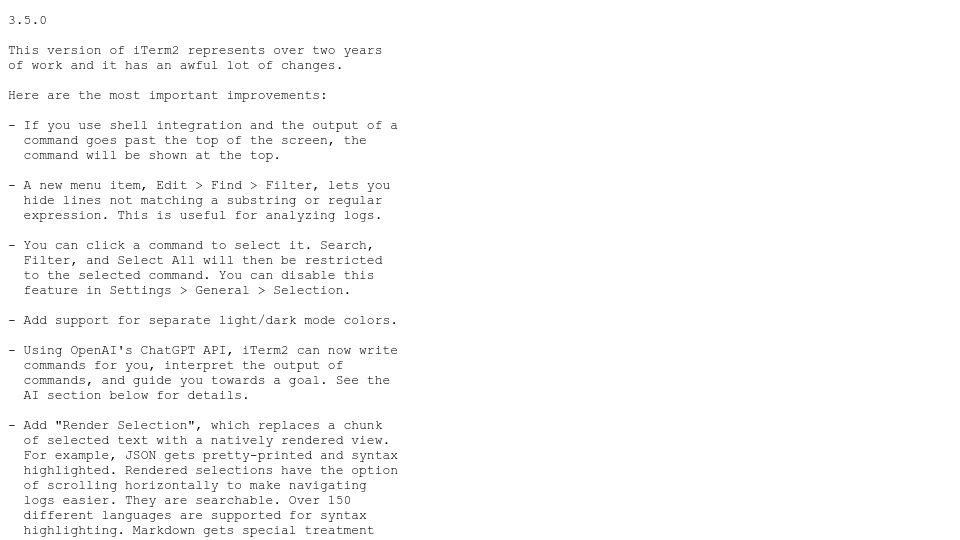 Screenshot of iterm2.com: iTerm2 3.5.0