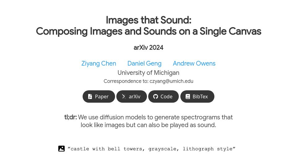 Screenshot of ificl.github.io: Images that Sound: Generating spectrograms that are also images