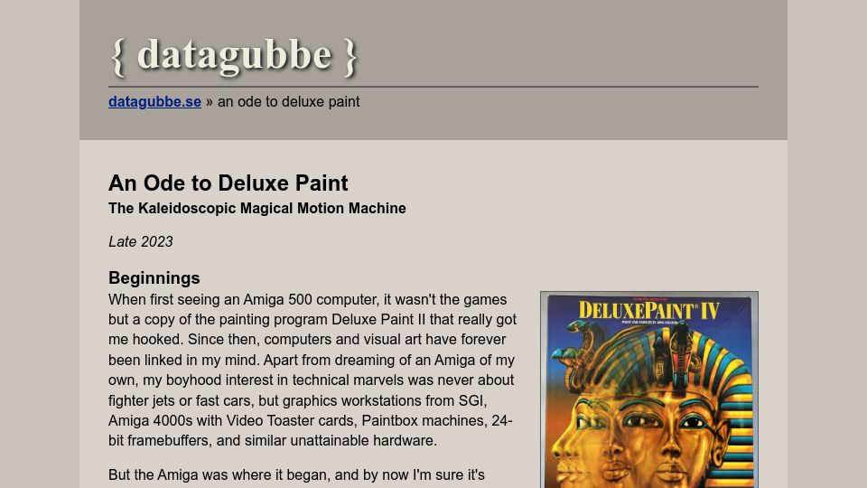 Screenshot of datagubbe.se: An Ode to Deluxe Paint (2023)