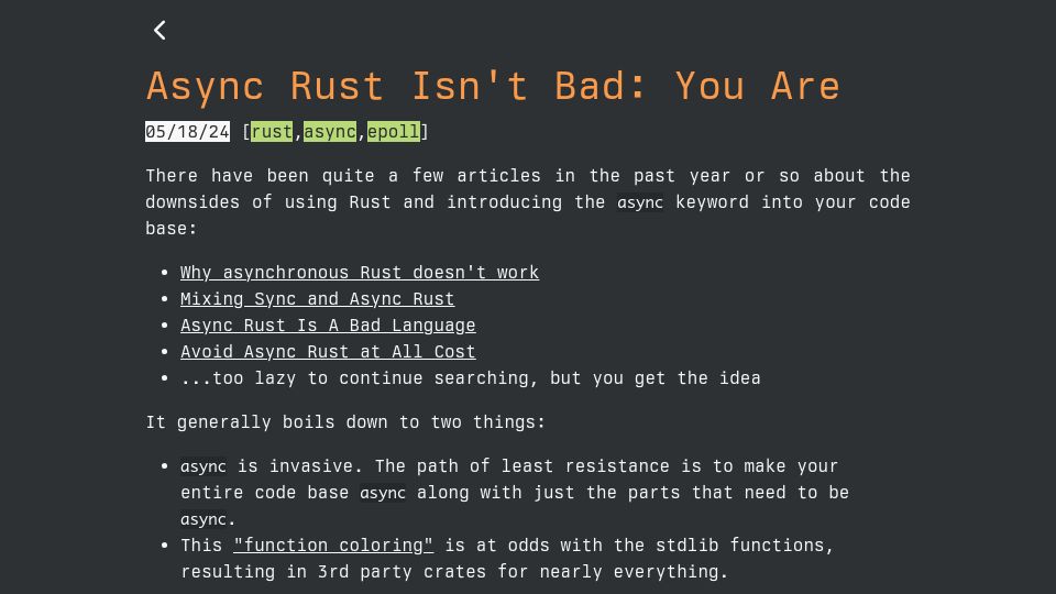 Screenshot of n8s.site: Async Rust Isn't Bad: You Are