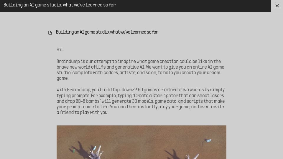 Screenshot of braindump.me: Building an AI game studio: what we've learned so far