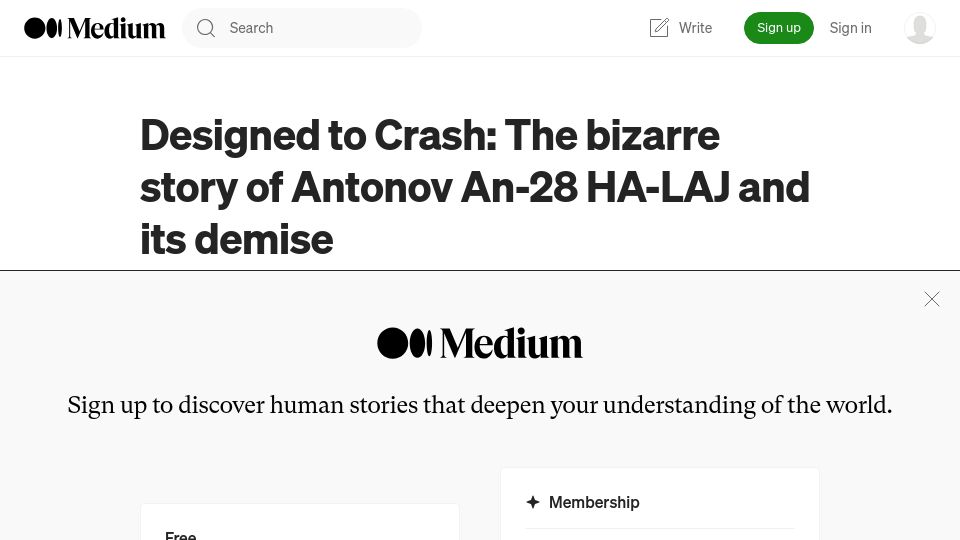 Screenshot of admiralcloudberg.medium.com: Designed to Crash: the story of Antonov An-28 HA-LAJ and its demise