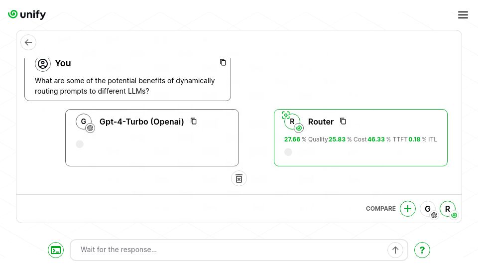 Screenshot of unify.ai: Show HN: Route your prompts to the best LLM
