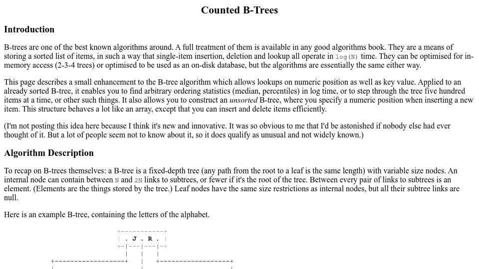 Screenshot of chiark.greenend.org.uk: Counted B-Trees (2017)