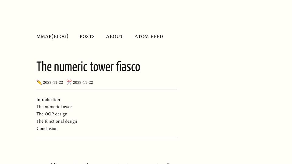 Screenshot of mmapped.blog: The Numeric Tower Fiasco