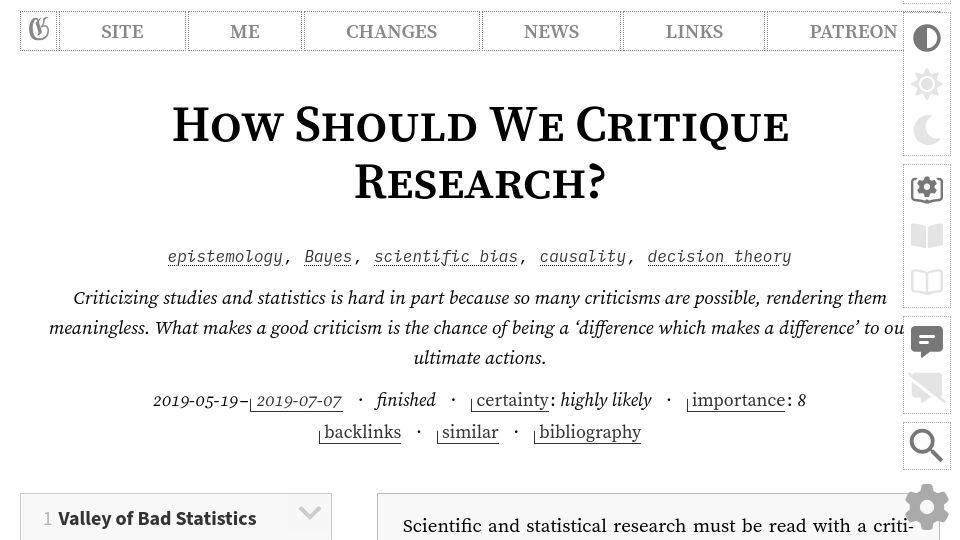 Screenshot of gwern.net: How Should We Critique Research? (2019)