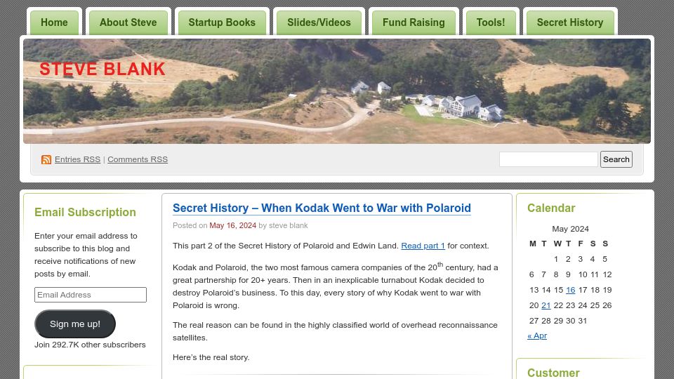 Screenshot of steveblank.com: When Kodak and Polaroid went to war