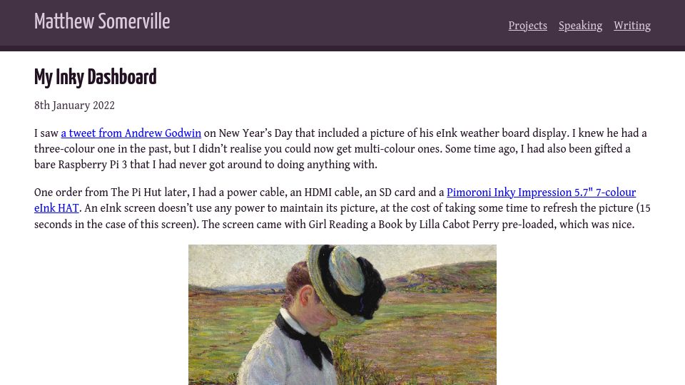 Screenshot of dracos.co.uk: My Inky Dashboard (2022)