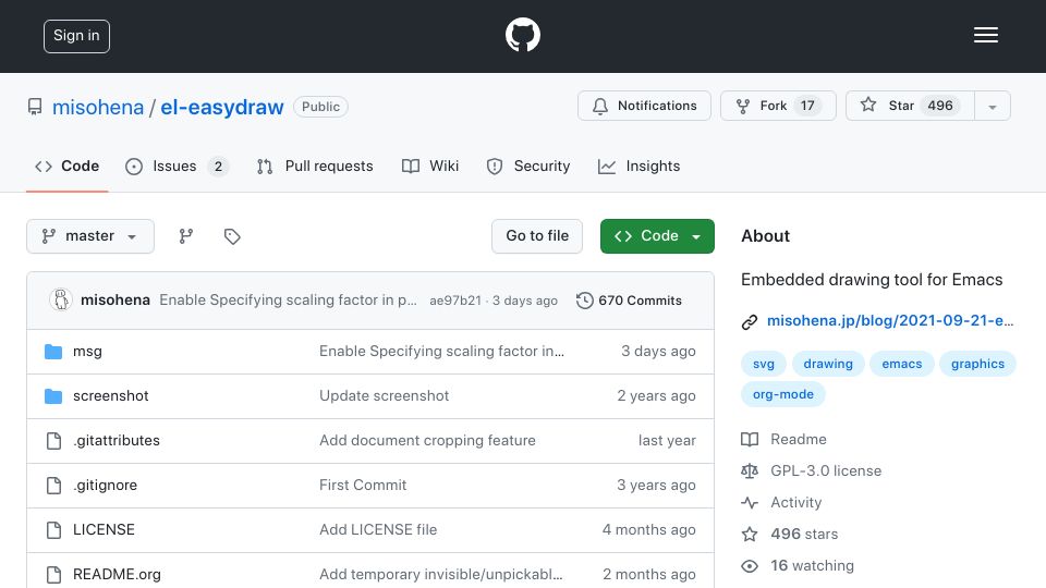 Screenshot of github.com: Emacs Easydraw – drawing tool inside Emacs