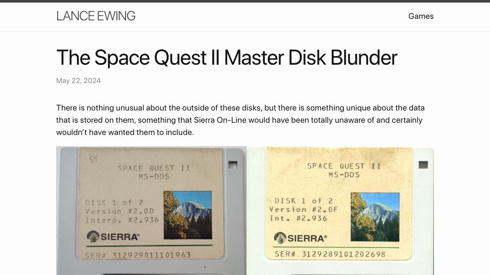 Screenshot of lanceewing.github.io: The Space Quest II Master Disk Blunder