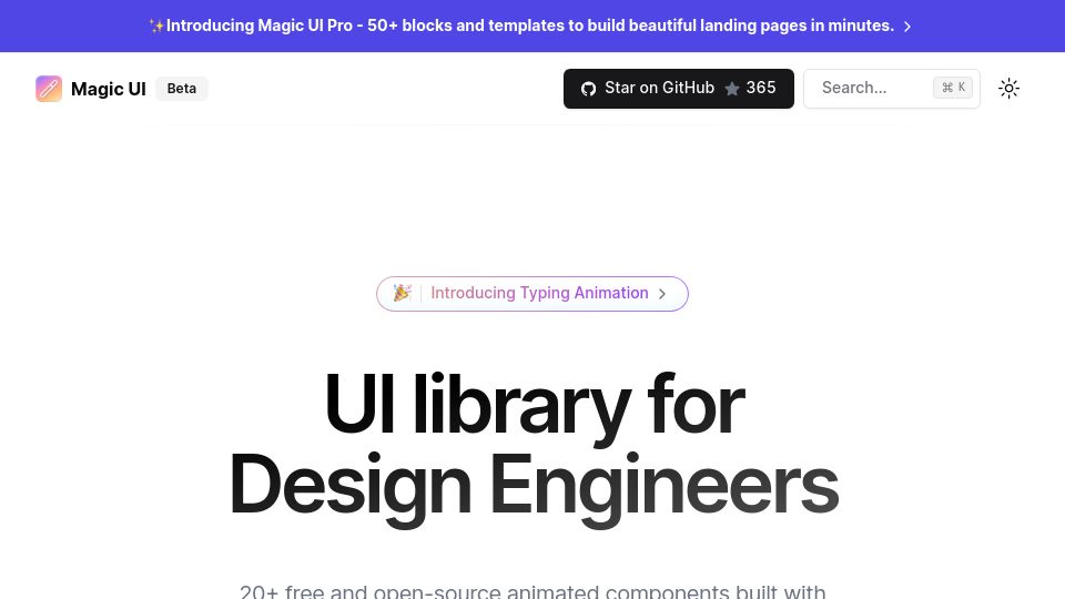 Screenshot of magicui.design: Magic UI: UI Library for Design Engineers