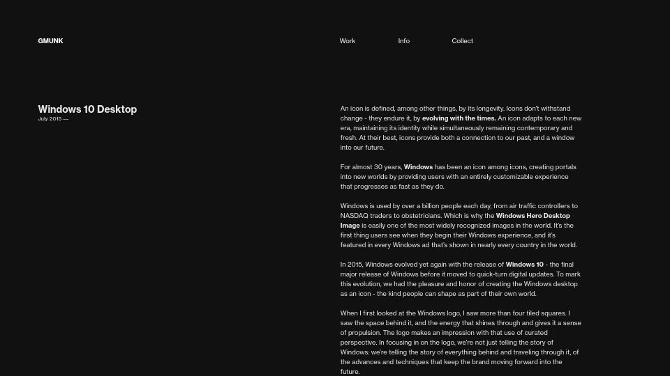 Screenshot of gmunk.com: Windows 10 wallpaper was physically built and photographed (2015)