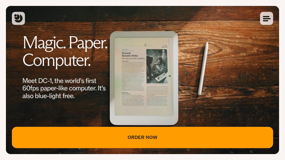 Screenshot of daylightcomputer.com: Daylight Computer – New 60fps e-paper tablet