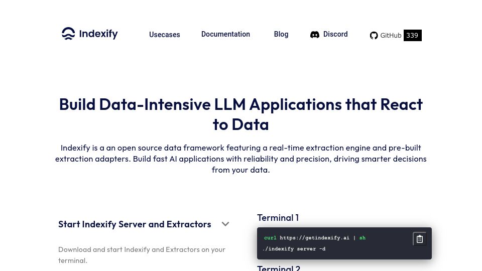 Screenshot of getindexify.ai: Show HN: Open-source real time data framework for LLM applications