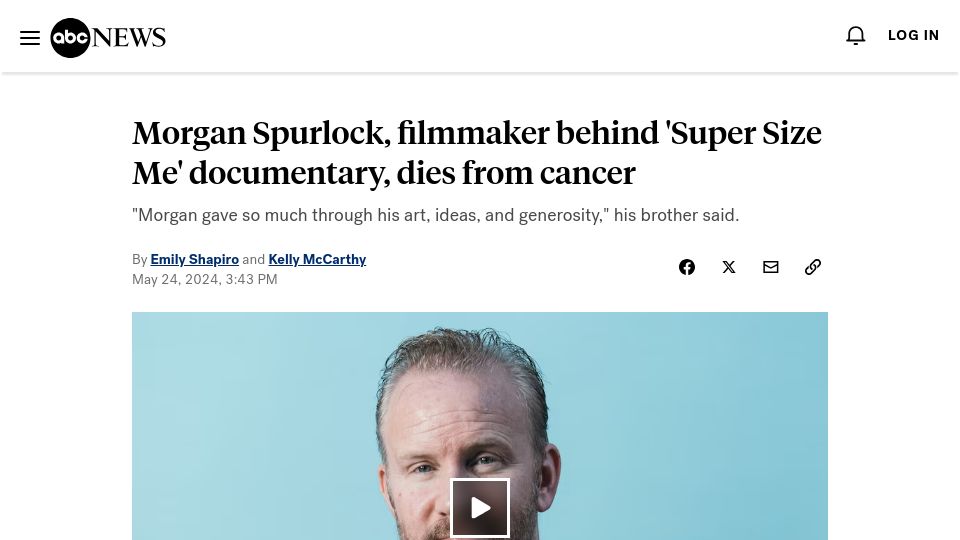 Screenshot of abcnews.go.com: Morgan Spurlock, filmmaker behind 'Super Size Me' documentary, dies from cancer
