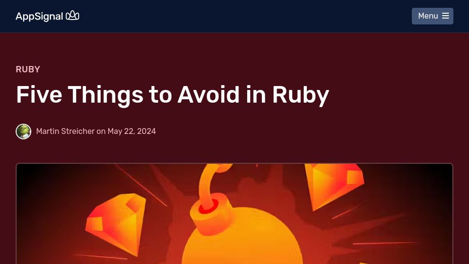 Screenshot of blog.appsignal.com: Things to avoid in Ruby