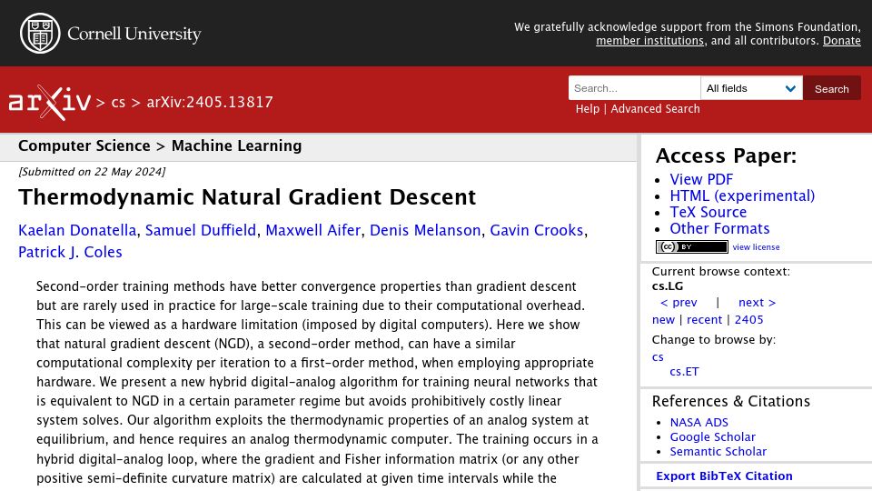 Screenshot of arxiv.org: Thermodynamic Natural Gradient Descent