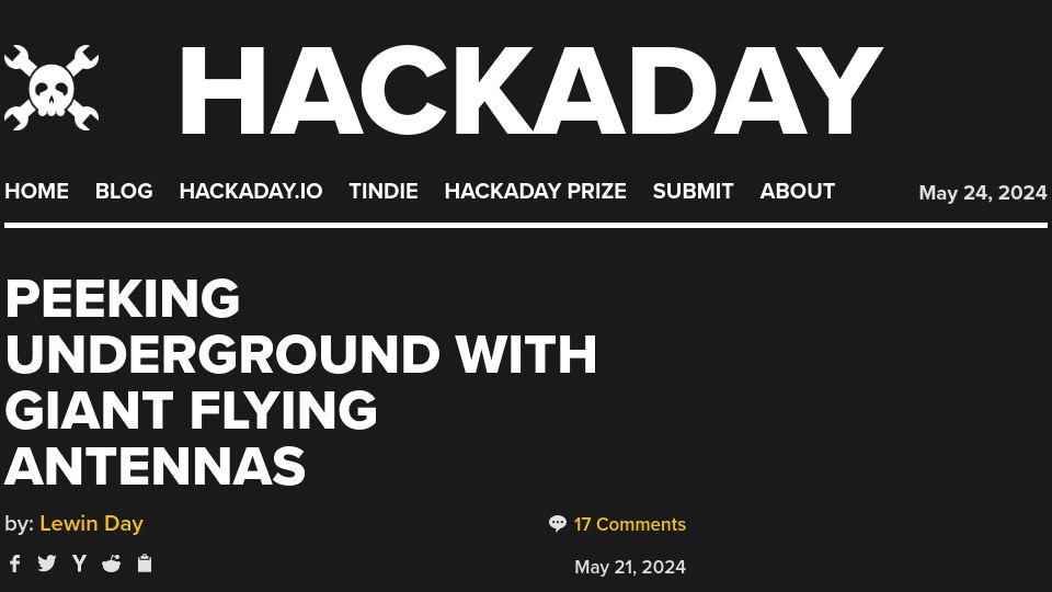 Screenshot of hackaday.com: Peeking underground with giant flying antennas
