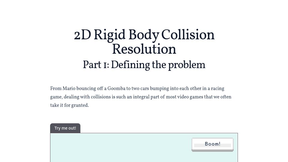 Screenshot of sassnow.ski: 2D Rigid Body Collision Resolution