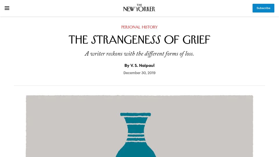 Screenshot of newyorker.com: The Strangeness of Grief (2019)