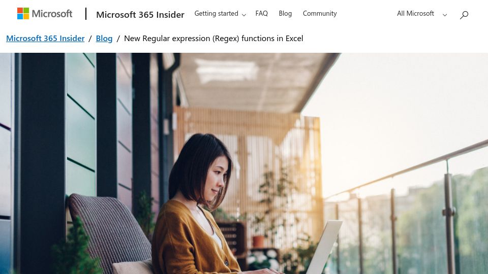 Screenshot of insider.microsoft365.com: Regular expression functions in Excel
