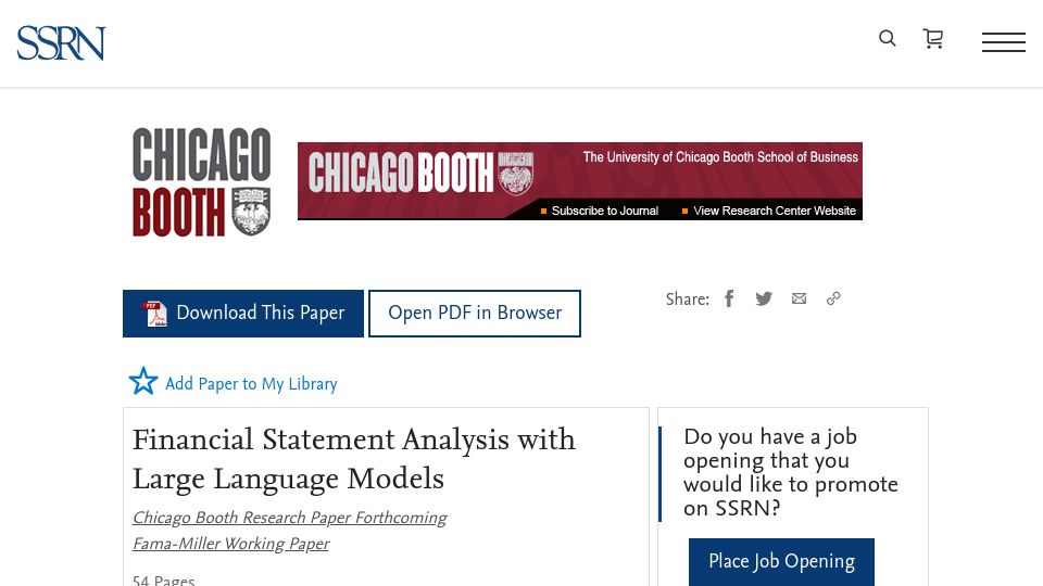 Screenshot of papers.ssrn.com: Financial Statement Analysis with Large Language Models