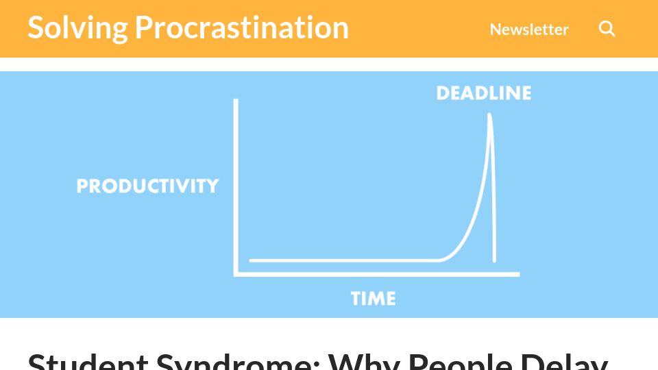 Screenshot of solvingprocrastination.com: The Student Syndrome: Delaying until right before deadlines
