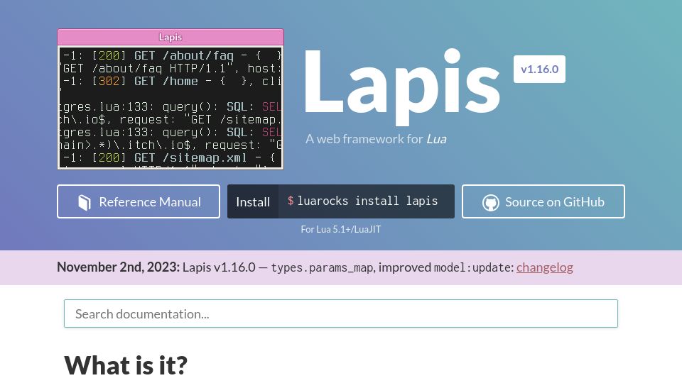 Screenshot of leafo.net: Lapis: A Web Framework for Lua