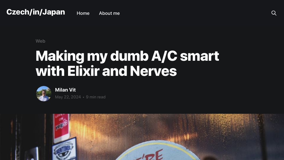 Screenshot of milanvit.net: Making my dumb A/C smart with Elixir and Nerves
