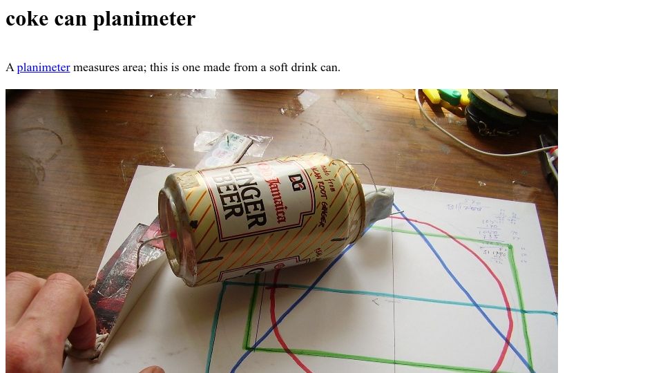 Screenshot of durealeyes.com: Coke can planimeter