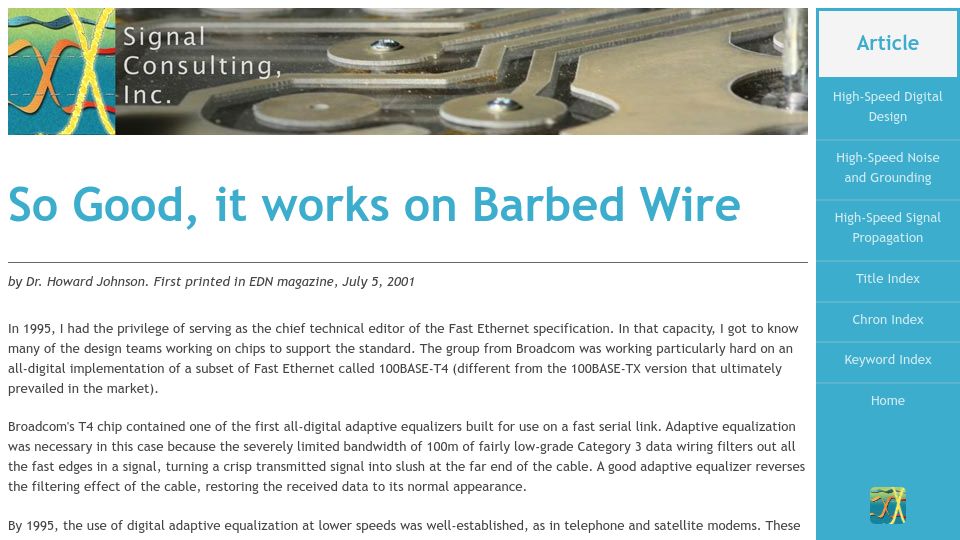 Screenshot of sigcon.com: So good, it works on barbed wire (2001)