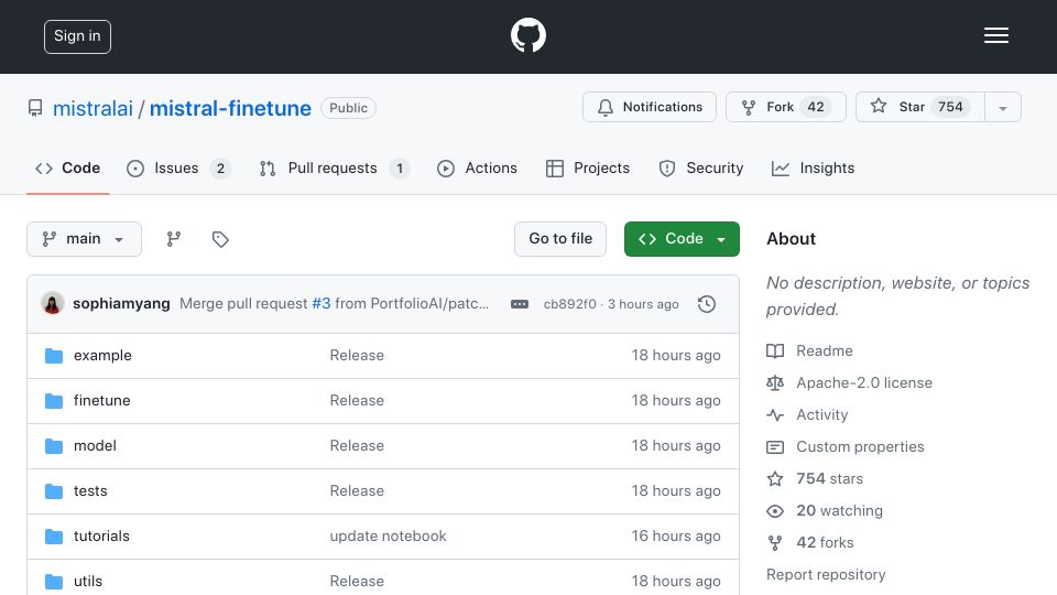Screenshot of github.com: Mistral Fine-Tune