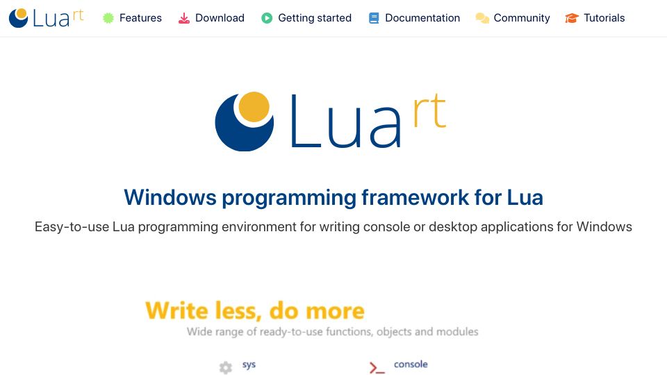 Screenshot of luart.org: LuaRT: Lua programming environment for console, desktop applications for Windows