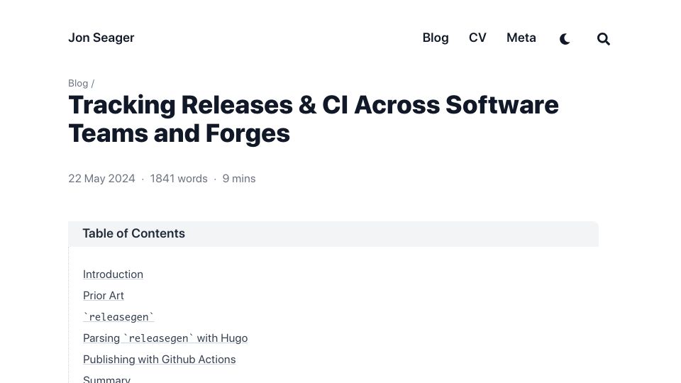 Screenshot of jnsgr.uk: Tracking Releases and CI Across Software Teams and Forges