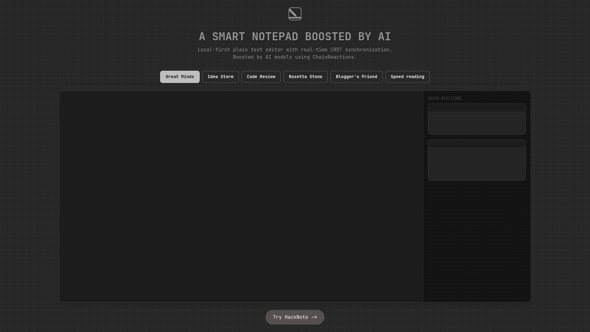 Screenshot of hacknote.co: HackNote