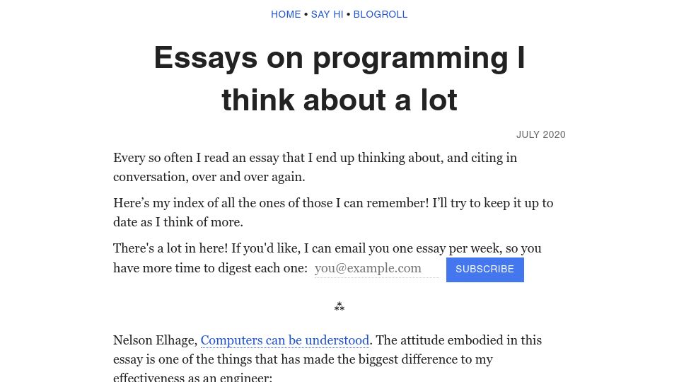 Screenshot of benkuhn.net: Essays on programming I think about a lot