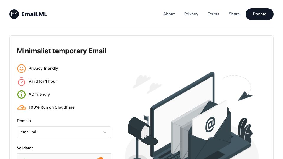 Screenshot of email.ml: Email.ml – Minimalist Temporary Email