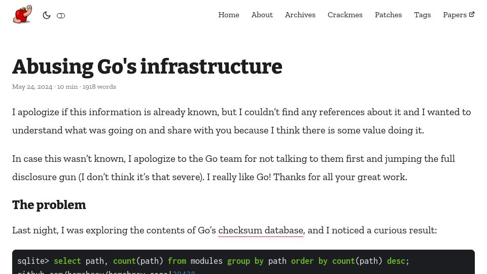 Screenshot of reverse.put.as: Abusing Go's Infrastructure