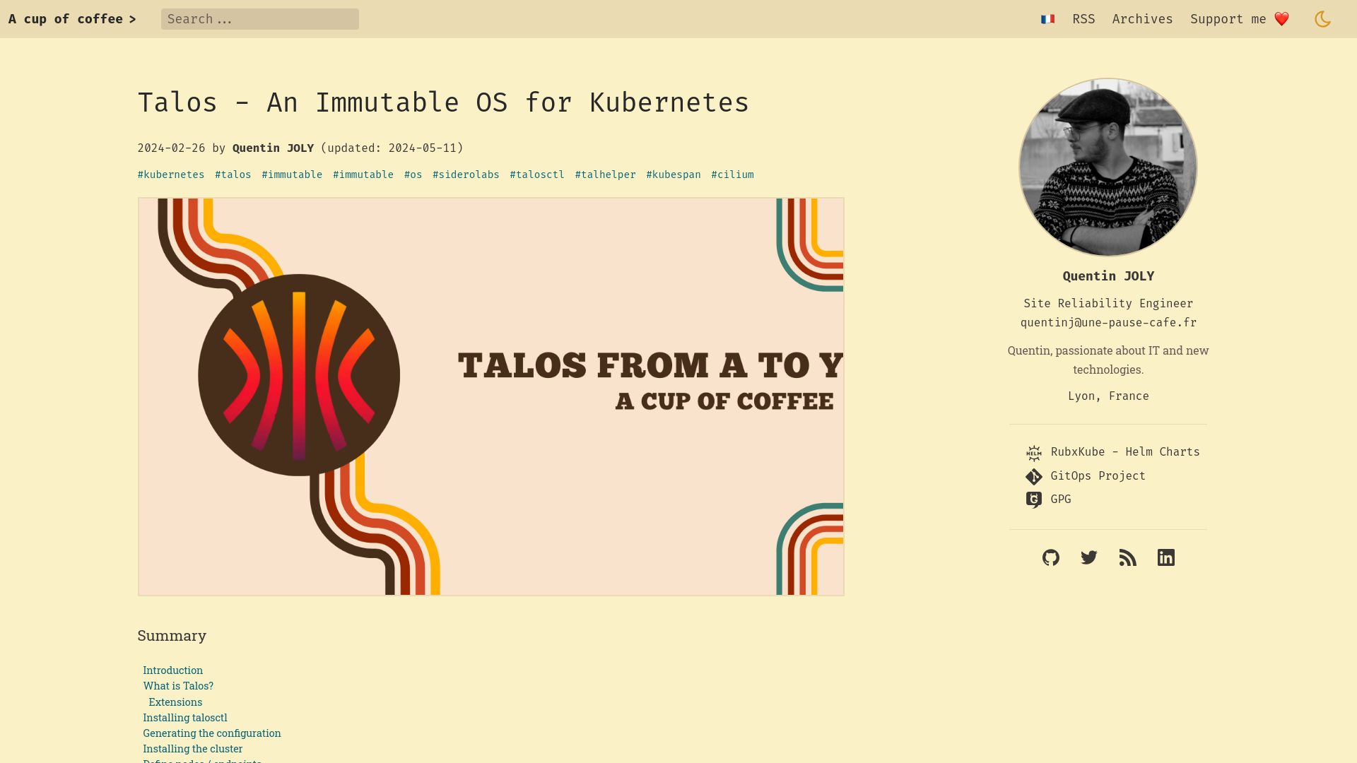 Screenshot of a-cup-of.coffee: Talos – An Immutable OS for Kubernetes