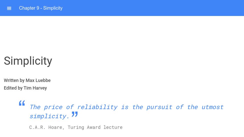 Screenshot of sre.google: Simplicity – Google SRE Handbook (2017)