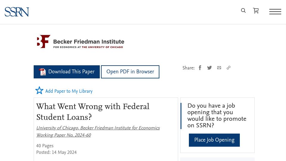 Screenshot of papers.ssrn.com: What went wrong with federal student loans?