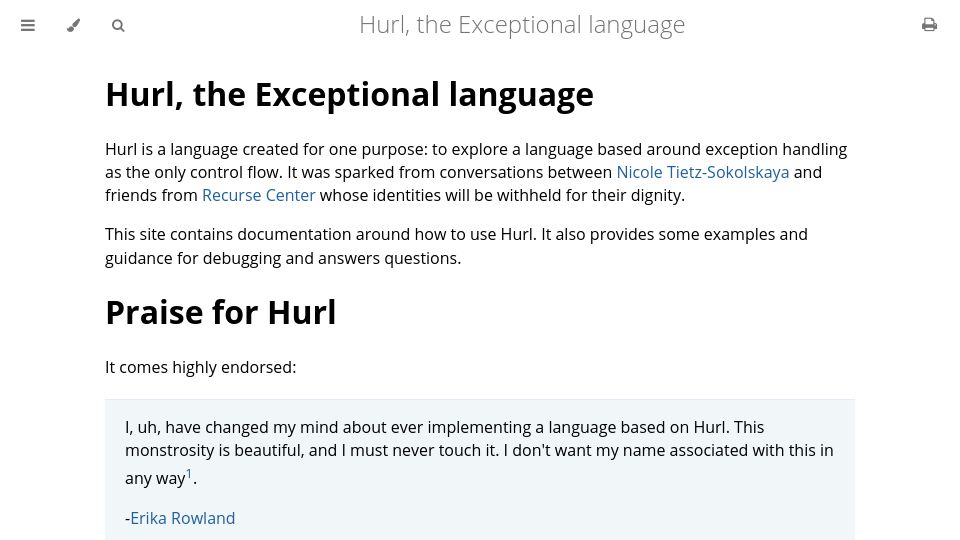 Screenshot of hurl.wtf: Hurl, the Exceptional Language