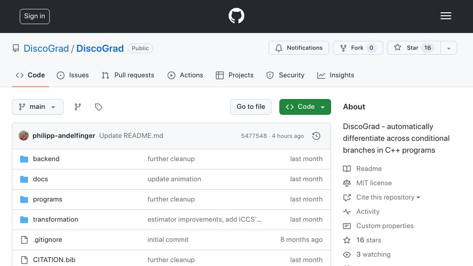 Screenshot of github.com: Show HN: Boldly go where Gradient Descent has never gone before with DiscoGrad