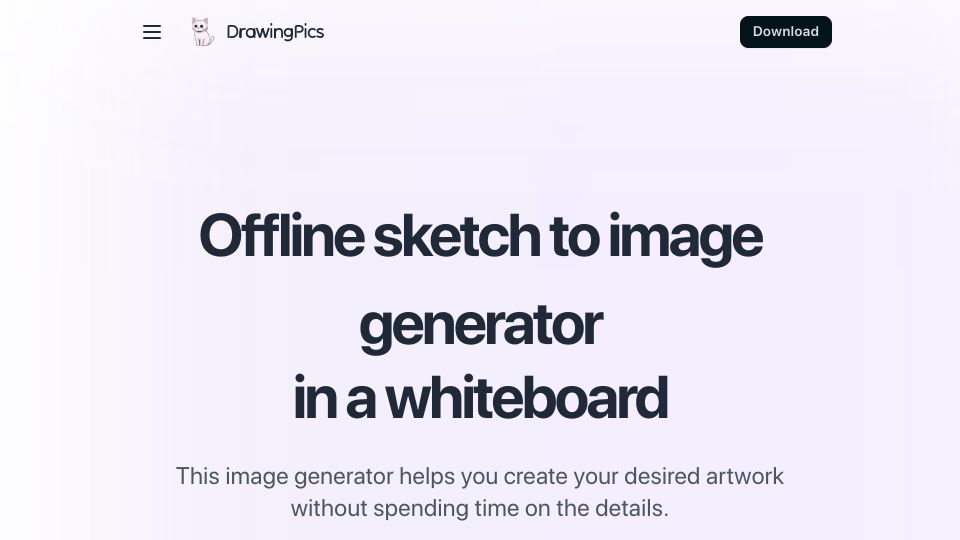 Screenshot of drawing.pics: Show HN: Offline sketch to image geneartor in a whiteboard