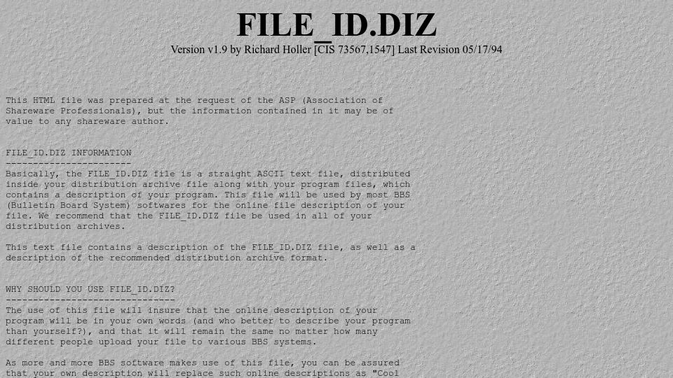 Screenshot of pcmicro.com: FILE_ID.DIZ Description (1994)